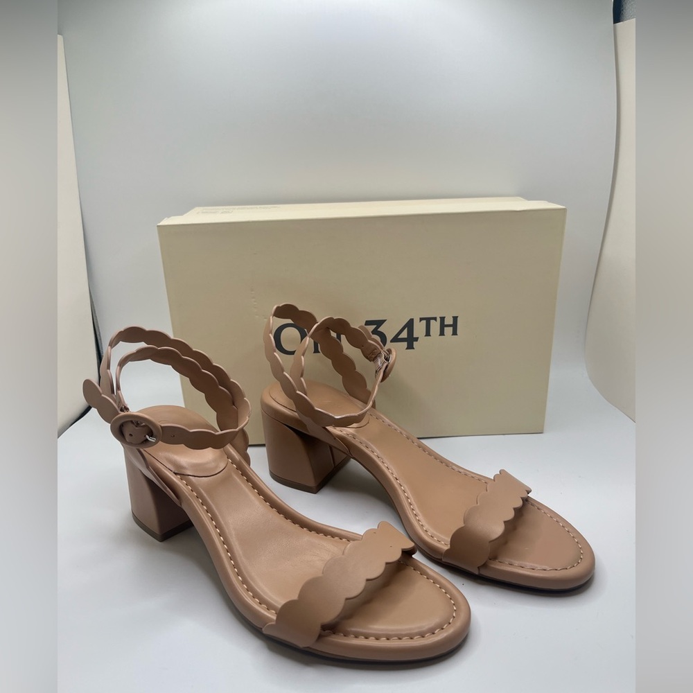 NWT ON- 34 TH Women”s  Pathina Block Heel Sandal Dark Almond Smooth Size 8M